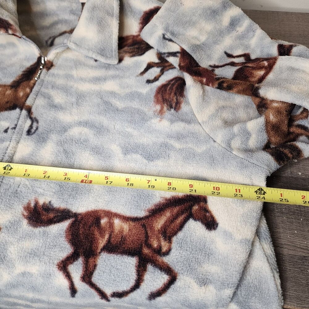Vintage 90s Equestrian Horse Print Fleece Jacket Womens XXL Western Full Zip - Picture 10 of 12